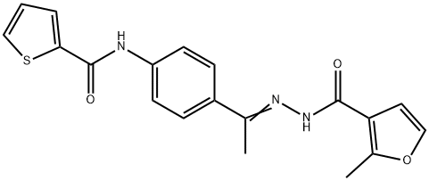 2-methyl-N-[(E)-1-[4-(thiophene-2-carbonylamino)phenyl]ethylideneamino]furan-3-carboxamide Struktur