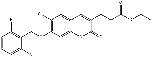 ethyl 3-[6-chloro-7-[(2-chloro-6-fluorophenyl)methoxy]-4-methyl-2-oxochromen-3-yl]propanoate Struktur