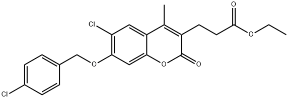 ethyl 3-[6-chloro-7-[(4-chlorophenyl)methoxy]-4-methyl-2-oxochromen-3-yl]propanoate Struktur