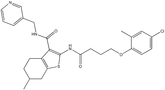 2-[4-(4-chloro-2-methylphenoxy)butanoylamino]-6-methyl-N-(pyridin-3-ylmethyl)-4,5,6,7-tetrahydro-1-benzothiophene-3-carboxamide Struktur