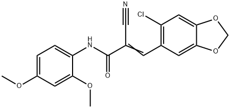 (E)-3-(6-chloro-1,3-benzodioxol-5-yl)-2-cyano-N-(2,4-dimethoxyphenyl)prop-2-enamide Struktur