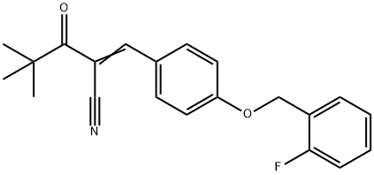 (2Z)-2-[[4-[(2-fluorophenyl)methoxy]phenyl]methylidene]-4,4-dimethyl-3-oxopentanenitrile Struktur