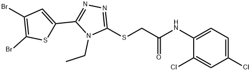 2-[[5-(4,5-dibromothiophen-2-yl)-4-ethyl-1,2,4-triazol-3-yl]sulfanyl]-N-(2,4-dichlorophenyl)acetamide Struktur