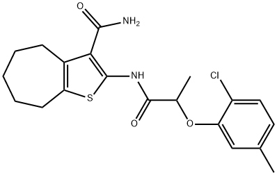 2-[2-(2-chloro-5-methylphenoxy)propanoylamino]-5,6,7,8-tetrahydro-4H-cyclohepta[b]thiophene-3-carboxamide Struktur