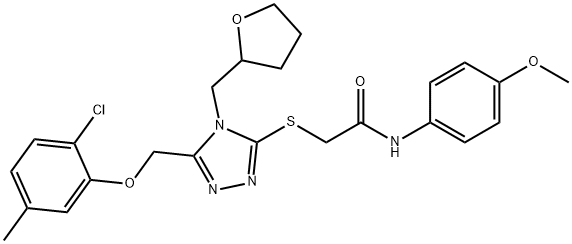 2-[[5-[(2-chloro-5-methylphenoxy)methyl]-4-(oxolan-2-ylmethyl)-1,2,4-triazol-3-yl]sulfanyl]-N-(4-methoxyphenyl)acetamide Struktur