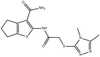 2-[[2-[(4,5-dimethyl-1,2,4-triazol-3-yl)sulfanyl]acetyl]amino]-5,6-dihydro-4H-cyclopenta[b]thiophene-3-carboxamide Struktur