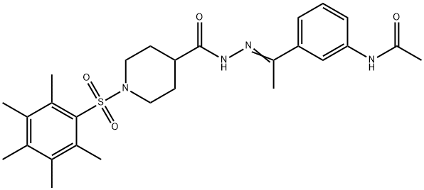 N-[(E)-1-(3-acetamidophenyl)ethylideneamino]-1-(2,3,4,5,6-pentamethylphenyl)sulfonylpiperidine-4-carboxamide Struktur