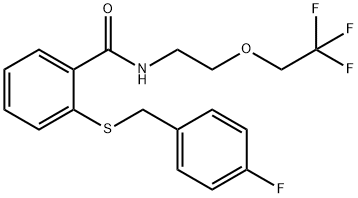 2-[(4-fluorophenyl)methylsulfanyl]-N-[2-(2,2,2-trifluoroethoxy)ethyl]benzamide Struktur