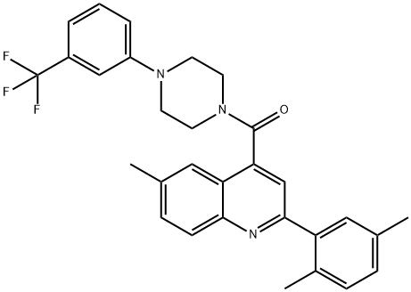 [2-(2,5-dimethylphenyl)-6-methylquinolin-4-yl]-[4-[3-(trifluoromethyl)phenyl]piperazin-1-yl]methanone Struktur