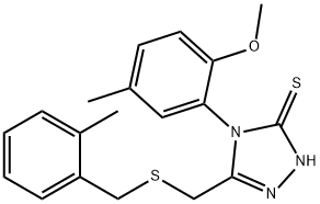 4-(2-methoxy-5-methylphenyl)-3-[(2-methylphenyl)methylsulfanylmethyl]-1H-1,2,4-triazole-5-thione Struktur