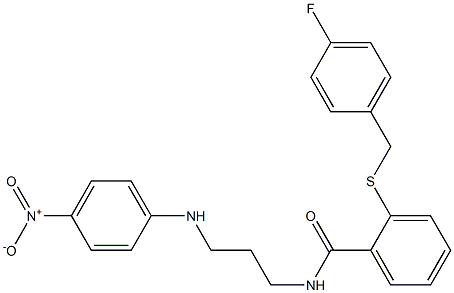 2-[(4-fluorophenyl)methylsulfanyl]-N-[3-(4-nitroanilino)propyl]benzamide Struktur