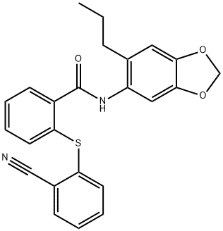 2-(2-cyanophenyl)sulfanyl-N-(6-propyl-1,3-benzodioxol-5-yl)benzamide Struktur