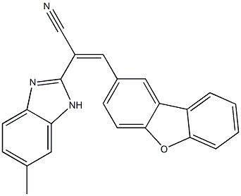 (E)-3-dibenzofuran-2-yl-2-(6-methyl-1H-benzimidazol-2-yl)prop-2-enenitrile Struktur