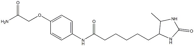 N-[4-(2-amino-2-oxoethoxy)phenyl]-6-(5-methyl-2-oxoimidazolidin-4-yl)hexanamide Struktur