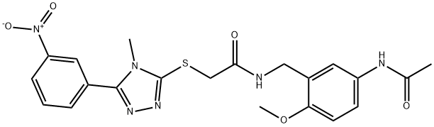 N-[(5-acetamido-2-methoxyphenyl)methyl]-2-[[4-methyl-5-(3-nitrophenyl)-1,2,4-triazol-3-yl]sulfanyl]acetamide Struktur