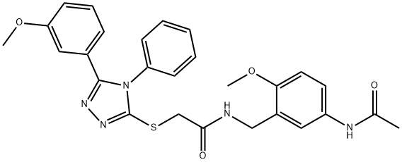 N-[(5-acetamido-2-methoxyphenyl)methyl]-2-[[5-(3-methoxyphenyl)-4-phenyl-1,2,4-triazol-3-yl]sulfanyl]acetamide Struktur