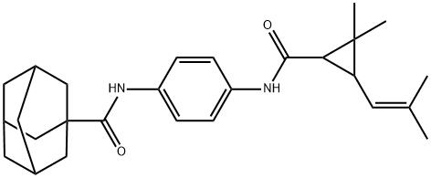 N-[4-[[2,2-dimethyl-3-(2-methylprop-1-enyl)cyclopropanecarbonyl]amino]phenyl]adamantane-1-carboxamide Struktur