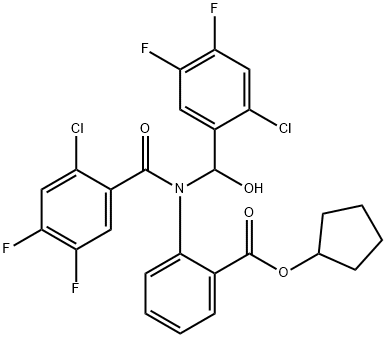 cyclopentyl 2-[(2-chloro-4,5-difluorobenzoyl)-[(2-chloro-4,5-difluorophenyl)-hydroxymethyl]amino]benzoate Struktur