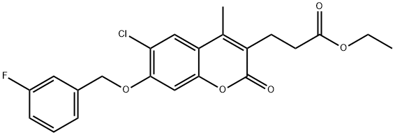 ethyl 3-[6-chloro-7-[(3-fluorophenyl)methoxy]-4-methyl-2-oxochromen-3-yl]propanoate Struktur