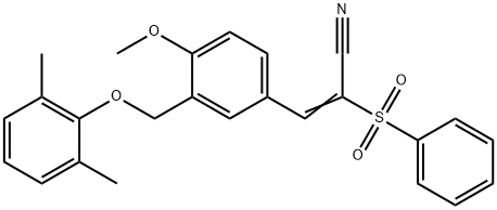 (E)-2-(benzenesulfonyl)-3-[3-[(2,6-dimethylphenoxy)methyl]-4-methoxyphenyl]prop-2-enenitrile Struktur