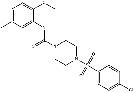 4-(4-chlorophenyl)sulfonyl-N-(2-methoxy-5-methylphenyl)piperazine-1-carbothioamide Struktur