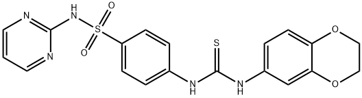 1-(2,3-dihydro-1,4-benzodioxin-6-yl)-3-[4-(pyrimidin-2-ylsulfamoyl)phenyl]thiourea Struktur