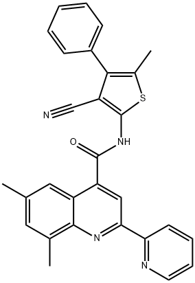 N-(3-cyano-5-methyl-4-phenylthiophen-2-yl)-6,8-dimethyl-2-pyridin-2-ylquinoline-4-carboxamide Struktur