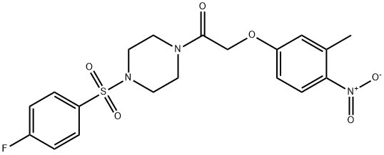 1-[4-(4-fluorophenyl)sulfonylpiperazin-1-yl]-2-(3-methyl-4-nitrophenoxy)ethanone Struktur