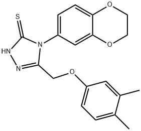 4-(2,3-dihydro-1,4-benzodioxin-6-yl)-3-[(3,4-dimethylphenoxy)methyl]-1H-1,2,4-triazole-5-thione Struktur