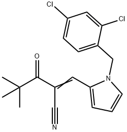 (2Z)-2-[[1-[(2,4-dichlorophenyl)methyl]pyrrol-2-yl]methylidene]-4,4-dimethyl-3-oxopentanenitrile Struktur