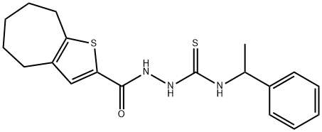 1-(1-phenylethyl)-3-(5,6,7,8-tetrahydro-4H-cyclohepta[b]thiophene-2-carbonylamino)thiourea Struktur