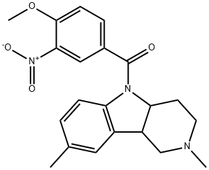 (2,8-dimethyl-3,4,4a,9b-tetrahydro-1H-pyrido[4,3-b]indol-5-yl)-(4-methoxy-3-nitrophenyl)methanone Struktur