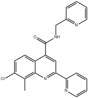 7-chloro-8-methyl-2-pyridin-2-yl-N-(pyridin-2-ylmethyl)quinoline-4-carboxamide Struktur