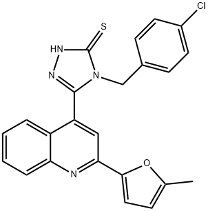 4-[(4-chlorophenyl)methyl]-3-[2-(5-methylfuran-2-yl)quinolin-4-yl]-1H-1,2,4-triazole-5-thione Struktur