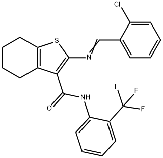 2-[(E)-(2-chlorophenyl)methylideneamino]-N-[2-(trifluoromethyl)phenyl]-4,5,6,7-tetrahydro-1-benzothiophene-3-carboxamide Struktur