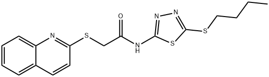 N-(5-butylsulfanyl-1,3,4-thiadiazol-2-yl)-2-quinolin-2-ylsulfanylacetamide Struktur