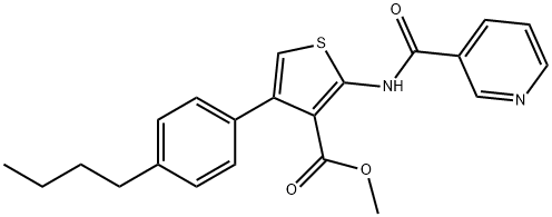 methyl 4-(4-butylphenyl)-2-(pyridine-3-carbonylamino)thiophene-3-carboxylate Struktur