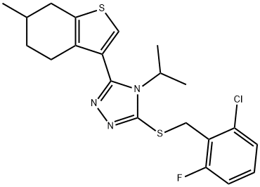 3-[(2-chloro-6-fluorophenyl)methylsulfanyl]-5-(6-methyl-4,5,6,7-tetrahydro-1-benzothiophen-3-yl)-4-propan-2-yl-1,2,4-triazole Struktur