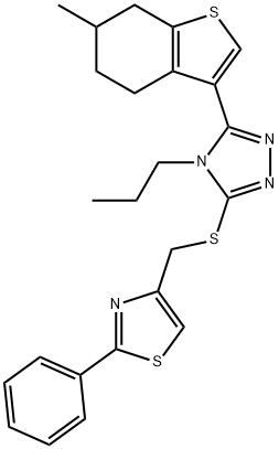 4-[[5-(6-methyl-4,5,6,7-tetrahydro-1-benzothiophen-3-yl)-4-propyl-1,2,4-triazol-3-yl]sulfanylmethyl]-2-phenyl-1,3-thiazole Struktur