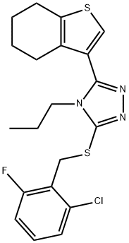 3-[(2-chloro-6-fluorophenyl)methylsulfanyl]-4-propyl-5-(4,5,6,7-tetrahydro-1-benzothiophen-3-yl)-1,2,4-triazole Struktur