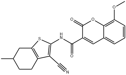 N-(3-cyano-6-methyl-4,5,6,7-tetrahydro-1-benzothiophen-2-yl)-8-methoxy-2-oxochromene-3-carboxamide Struktur