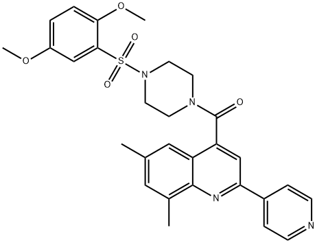 [4-(2,5-dimethoxyphenyl)sulfonylpiperazin-1-yl]-(6,8-dimethyl-2-pyridin-4-ylquinolin-4-yl)methanone Struktur