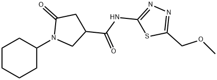 1-cyclohexyl-N-[5-(methoxymethyl)-1,3,4-thiadiazol-2-yl]-5-oxopyrrolidine-3-carboxamide Struktur