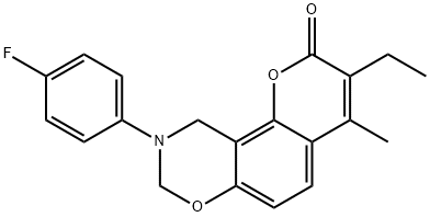 3-ethyl-9-(4-fluorophenyl)-4-methyl-8,10-dihydropyrano[2,3-f][1,3]benzoxazin-2-one Struktur