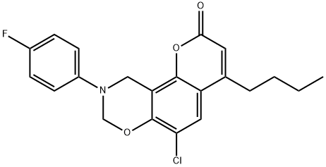 4-butyl-6-chloro-9-(4-fluorophenyl)-8,10-dihydropyrano[2,3-f][1,3]benzoxazin-2-one Struktur