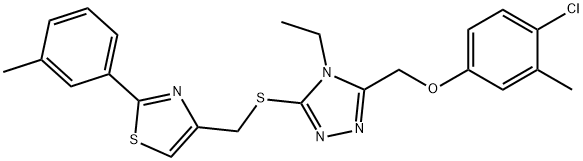 4-[[5-[(4-chloro-3-methylphenoxy)methyl]-4-ethyl-1,2,4-triazol-3-yl]sulfanylmethyl]-2-(3-methylphenyl)-1,3-thiazole Struktur