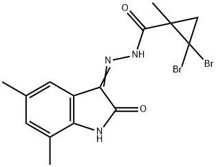 2,2-dibromo-N'-(5,7-dimethyl-2-oxoindol-3-yl)-1-methylcyclopropane-1-carbohydrazide Struktur