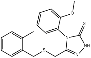 4-(2-methoxyphenyl)-3-[(2-methylphenyl)methylsulfanylmethyl]-1H-1,2,4-triazole-5-thione Struktur