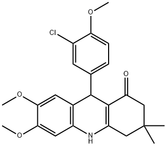 9-(3-chloro-4-methoxyphenyl)-6,7-dimethoxy-3,3-dimethyl-2,4,9,10-tetrahydroacridin-1-one Struktur