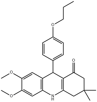 6,7-dimethoxy-3,3-dimethyl-9-(4-propoxyphenyl)-2,4,9,10-tetrahydroacridin-1-one Struktur